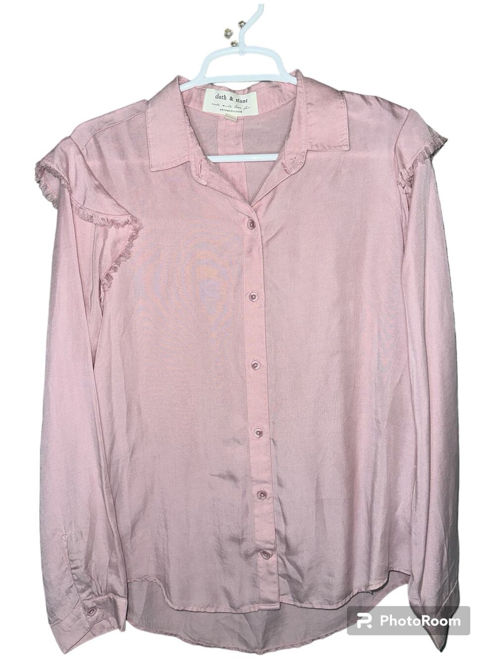 Cloth & Stone Pink Ruffle Shoulder Long Sleeve Button Up Blouse Size Medium